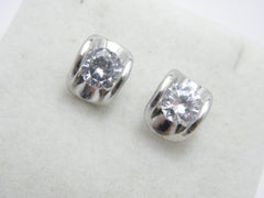Vintage 14ct White Gold Huge Diamond Paste Nouveau Stud Earrings 585 Purity