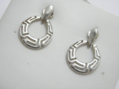 Vintage 14ct White Gold Huge Drop Dangle Earrings 585 Purity Greek Key Heavy 5.5