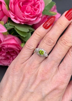 Vintage 14ct White Gold, Peridot and Diamond Ring, Circa 1960s