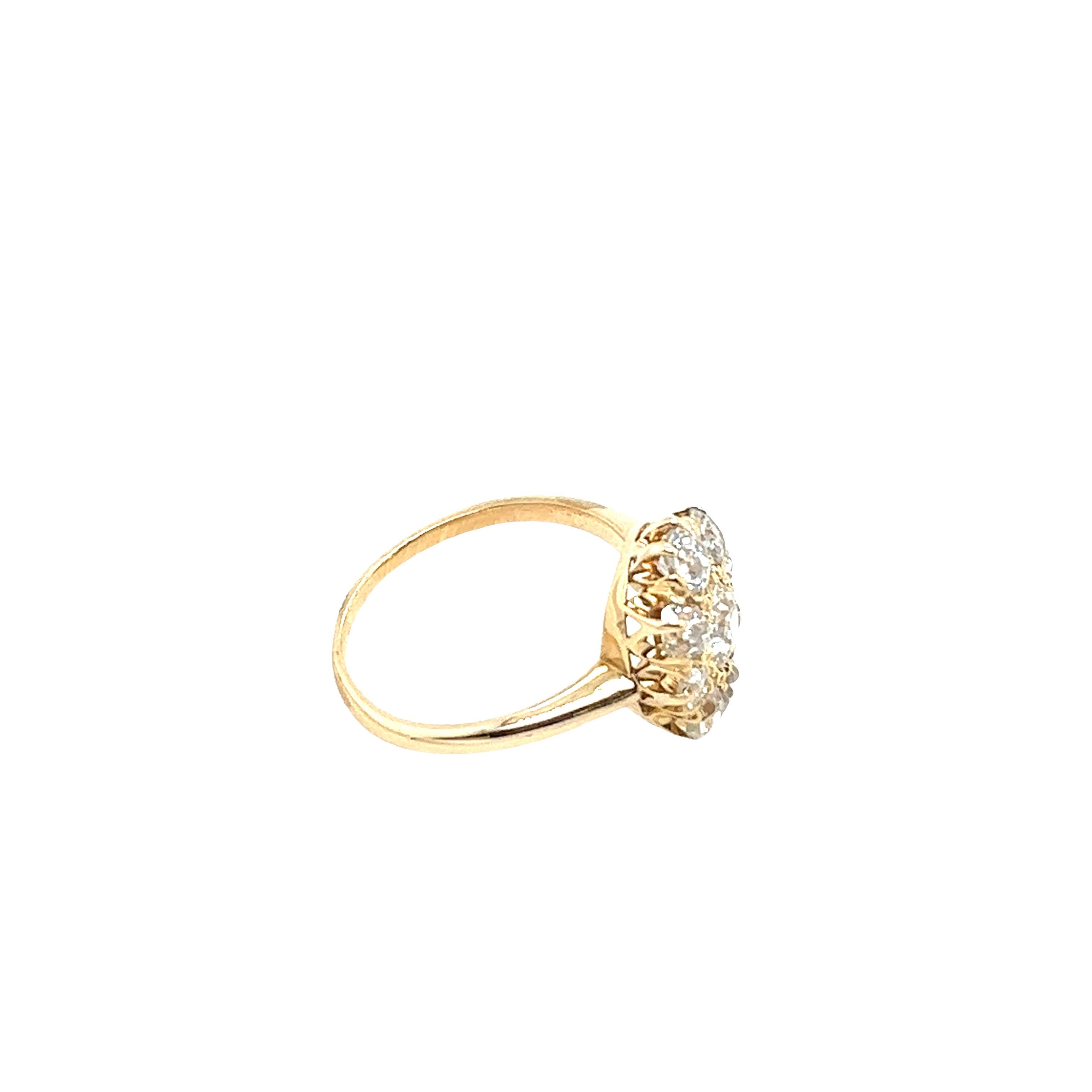 Women's Vintage 14ct Yellow Diamond Cluster Ring Set With 0.95ct Diamonds