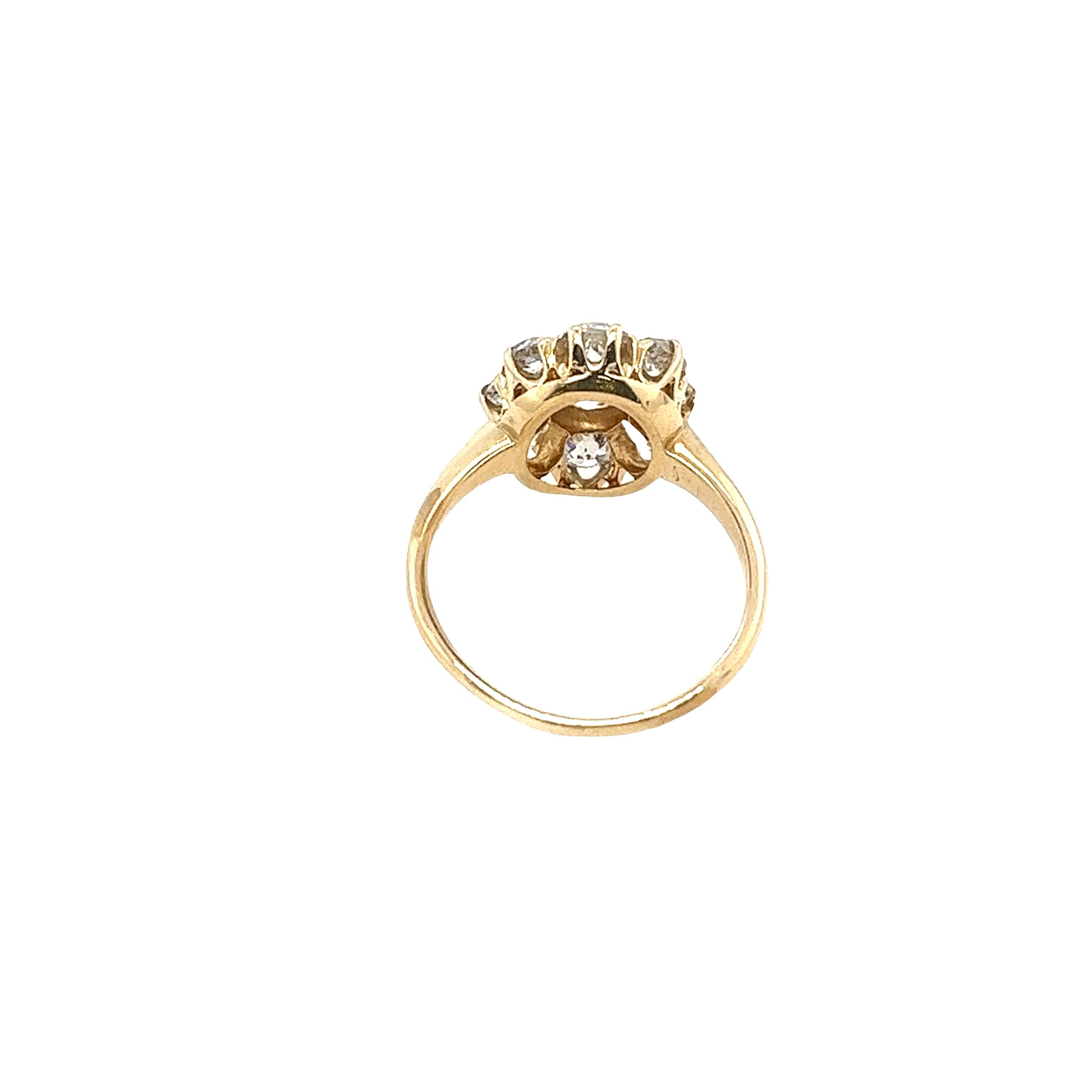 Vintage 14ct Yellow Diamond Cluster Ring Set With 0.95ct Diamonds 1