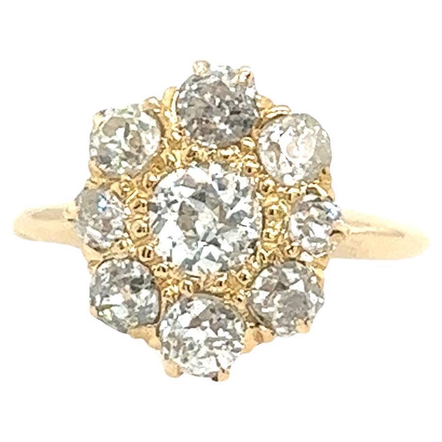 Vintage 14ct Yellow Diamond Cluster Ring Set With 0.95ct Diamonds