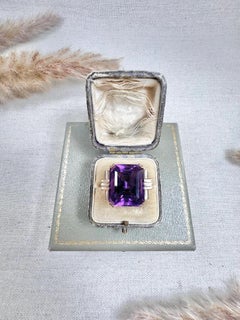 Bague cocktail vintage en or jaune 14 carats, grande améthyste de 20 carats, années 1940