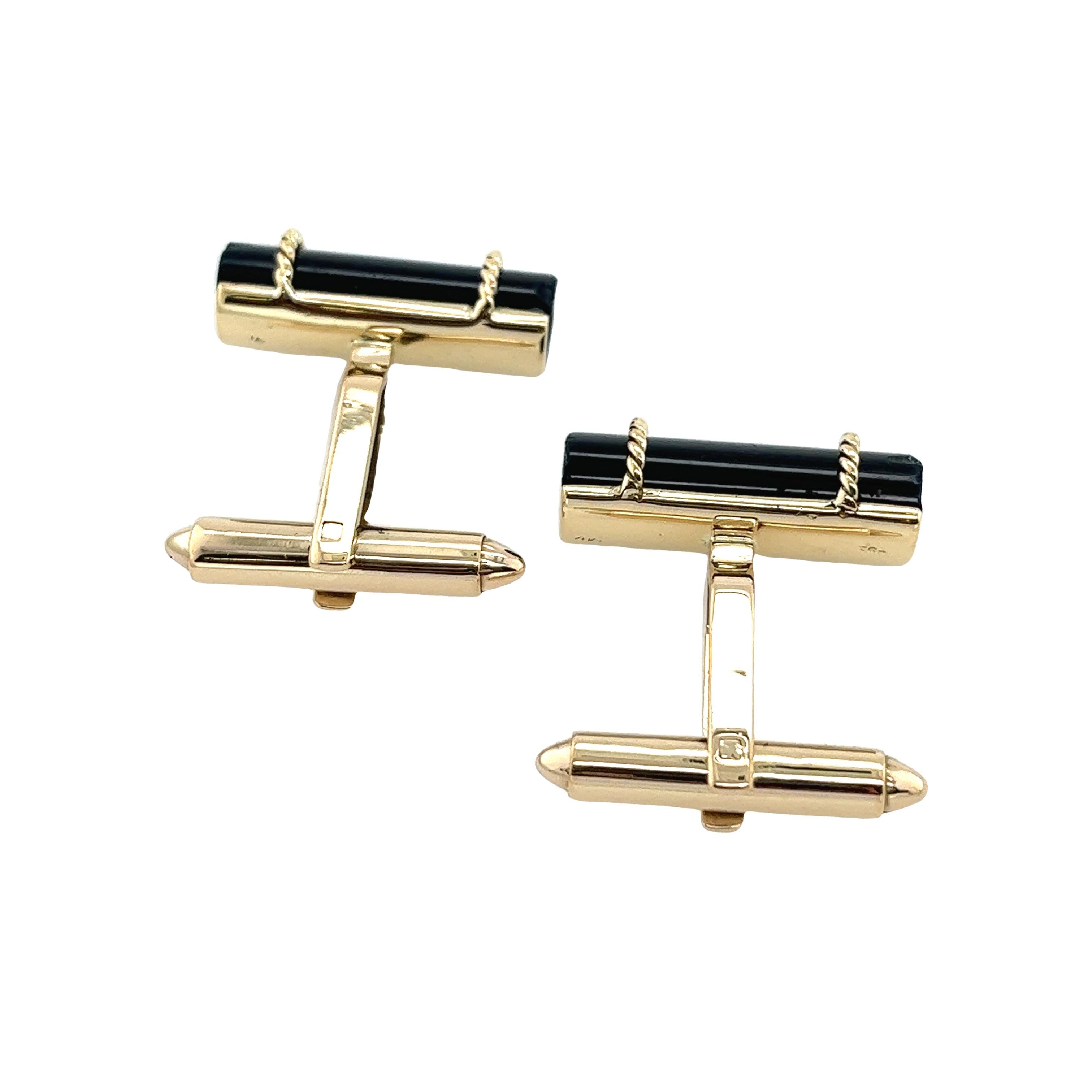 Vintage 14ct Yellow Gold Black Onyx Cufflinks For Sale 1