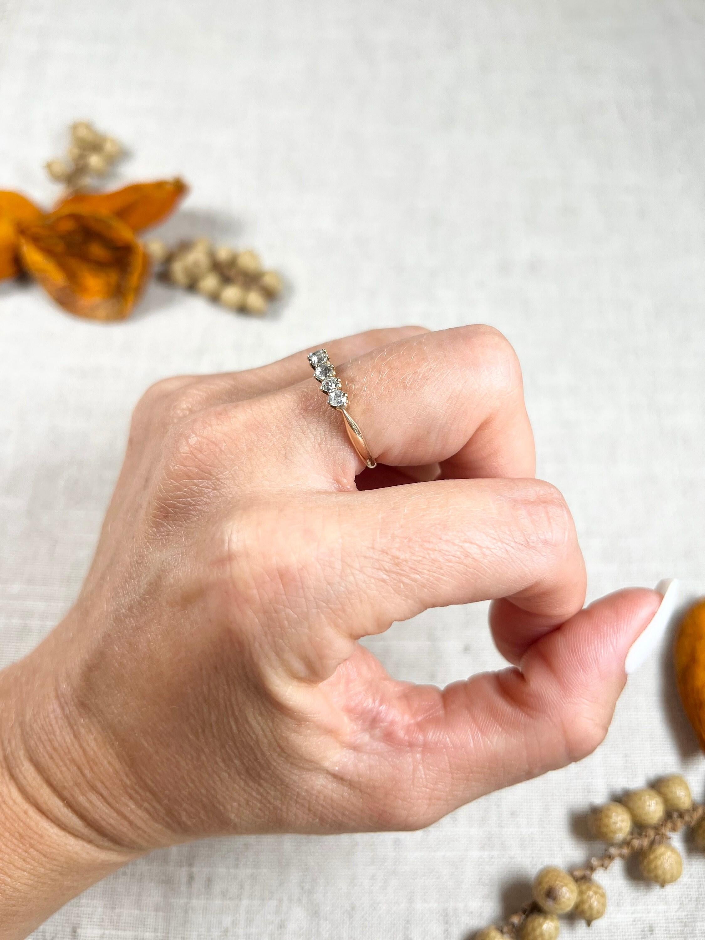 Old European Cut Vintage 14ct Yellow Gold Diamond Five Stone Ring For Sale
