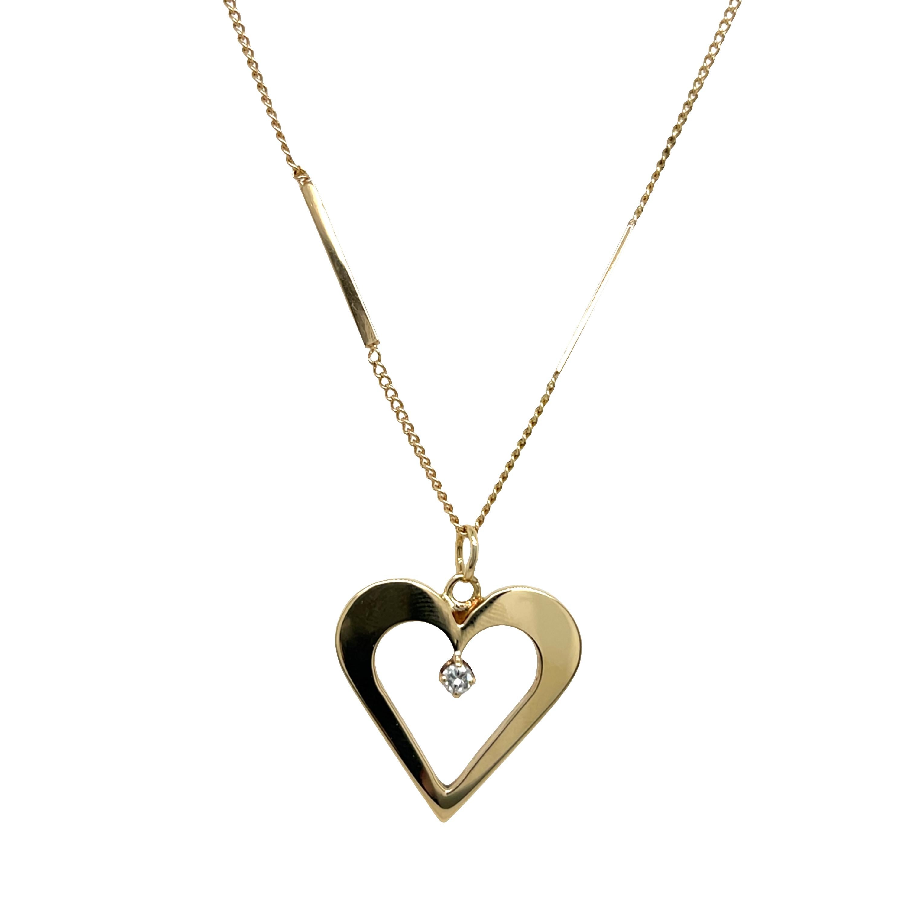Women's Vintage 14ct Yellow Gold Diamond Heart Pendant on 21