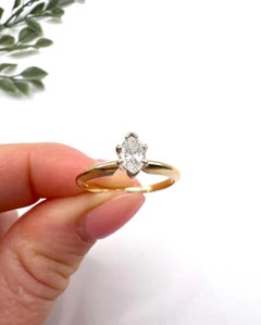 Vintage 14ct Yellow Gold, Marquise Cut Diamond Single Stone Engagement Ring