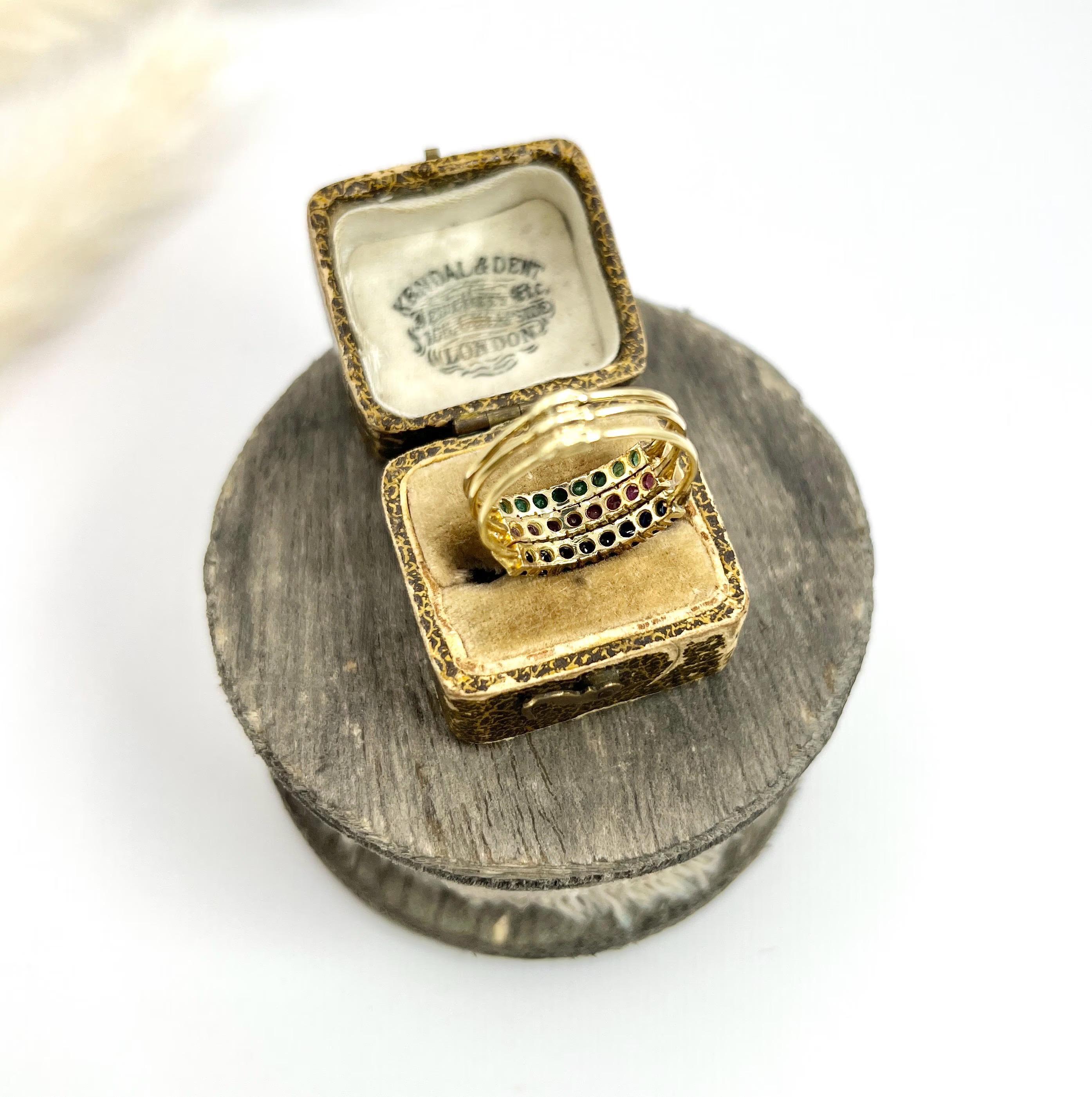 Vintage 14ct Yellow Gold Stamped, 1940s Sapphire, Ruby & Emerald Harem Ring 5