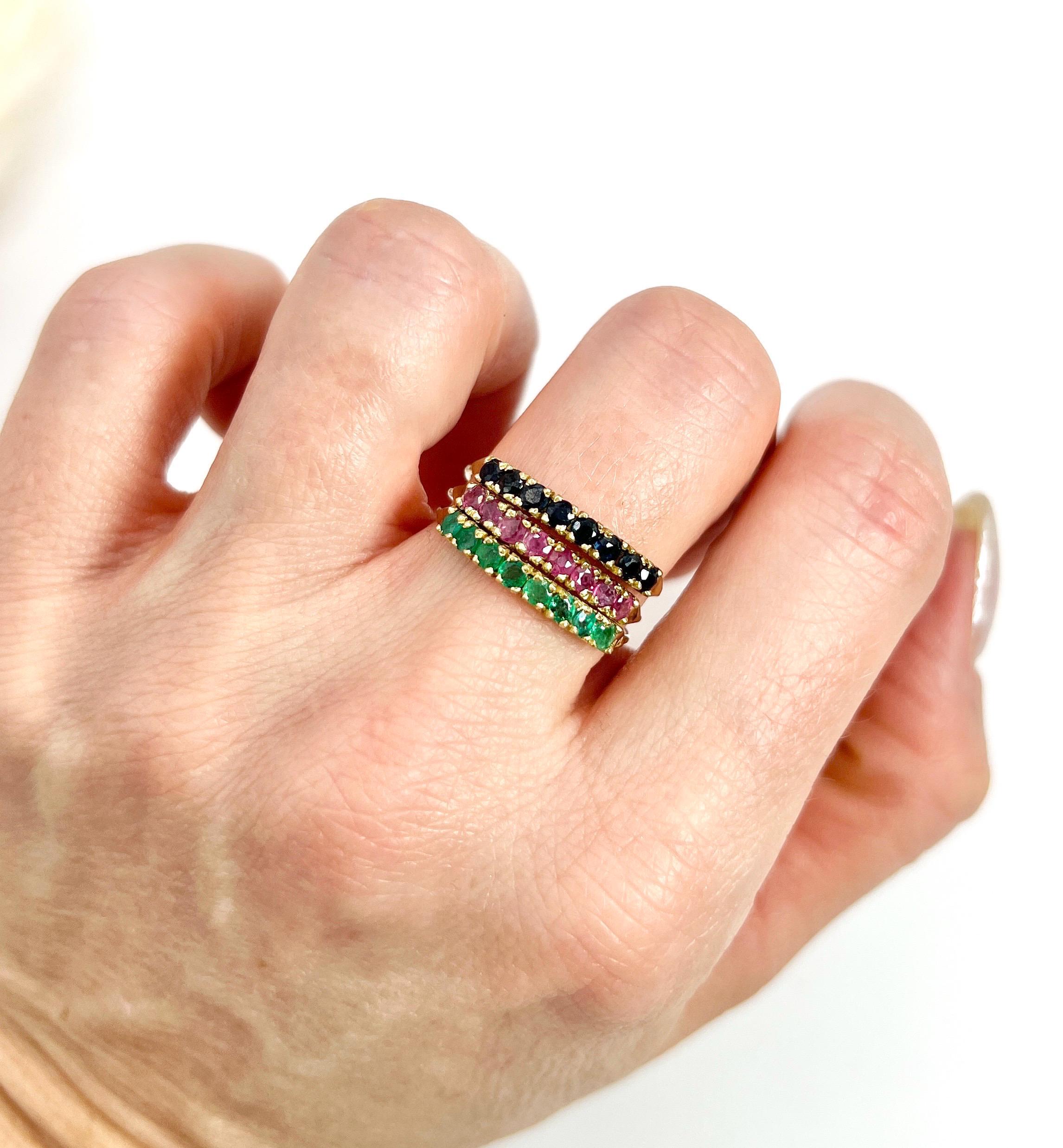 Vintage 14ct Yellow Gold Stamped, 1940s Sapphire, Ruby & Emerald Harem Ring 1
