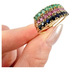 Vintage 14ct Yellow Gold Stamped, 1940s Sapphire, Ruby & Emerald Harem Ring