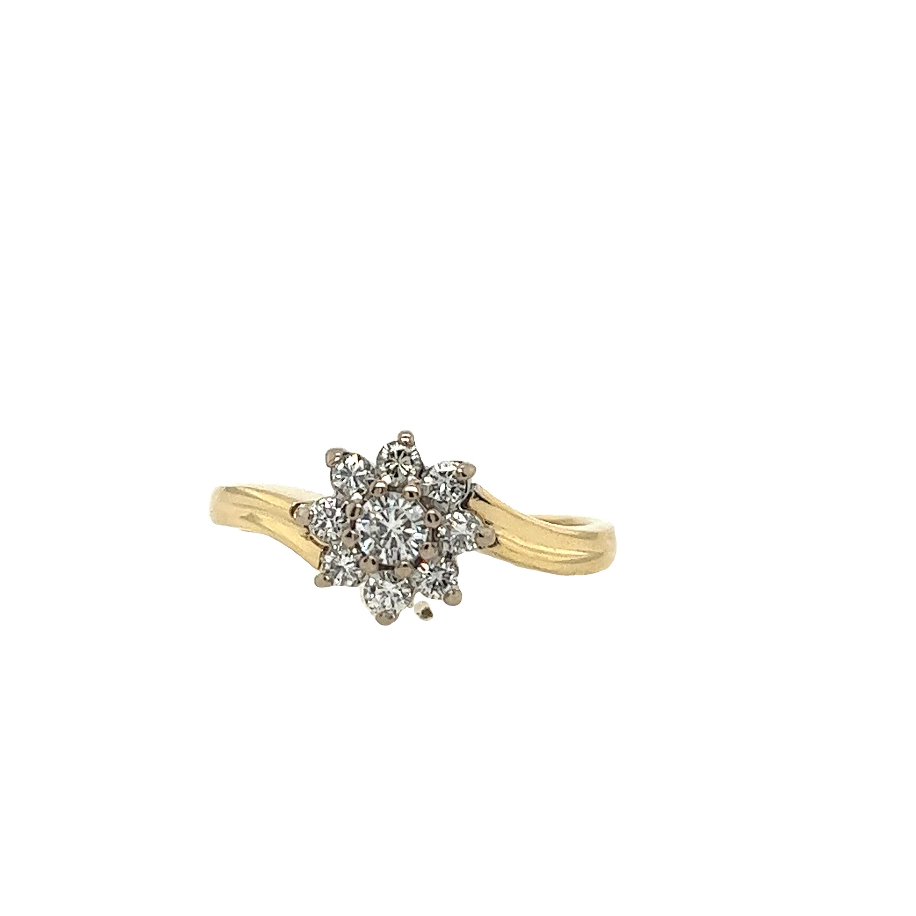 Brilliant Cut Vintage 14ct Yellow & White Gold Diamond Cluster Ring Set With 1.50ct Diamonds For Sale