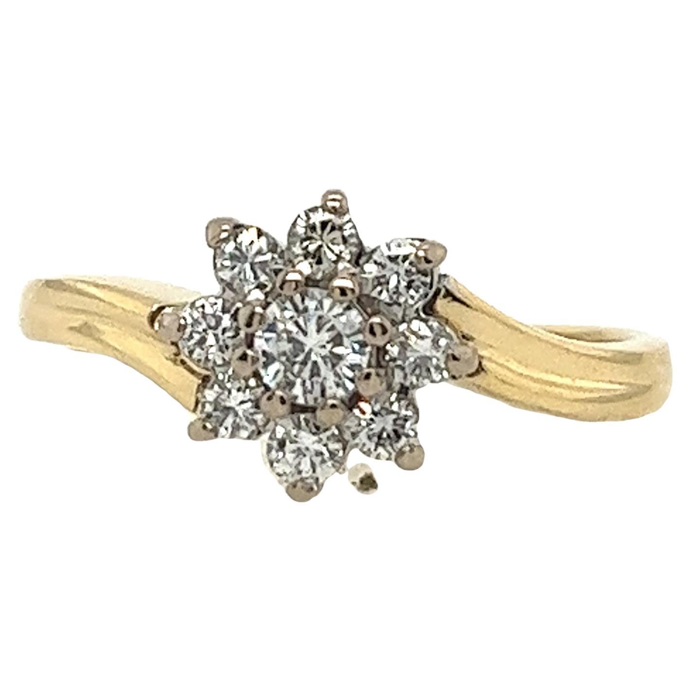 Vintage 14ct Yellow & White Gold Diamond Cluster Ring Set With 1.50ct Diamonds For Sale