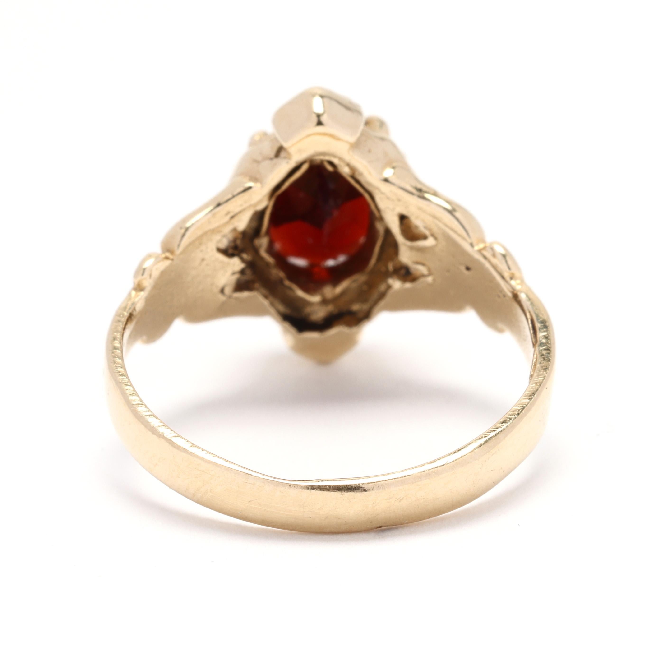 Oval Cut Vintage 1.4ctw Garnet and Pearl Engagement Ring, 14k Yellow Gold, Ring Size 5