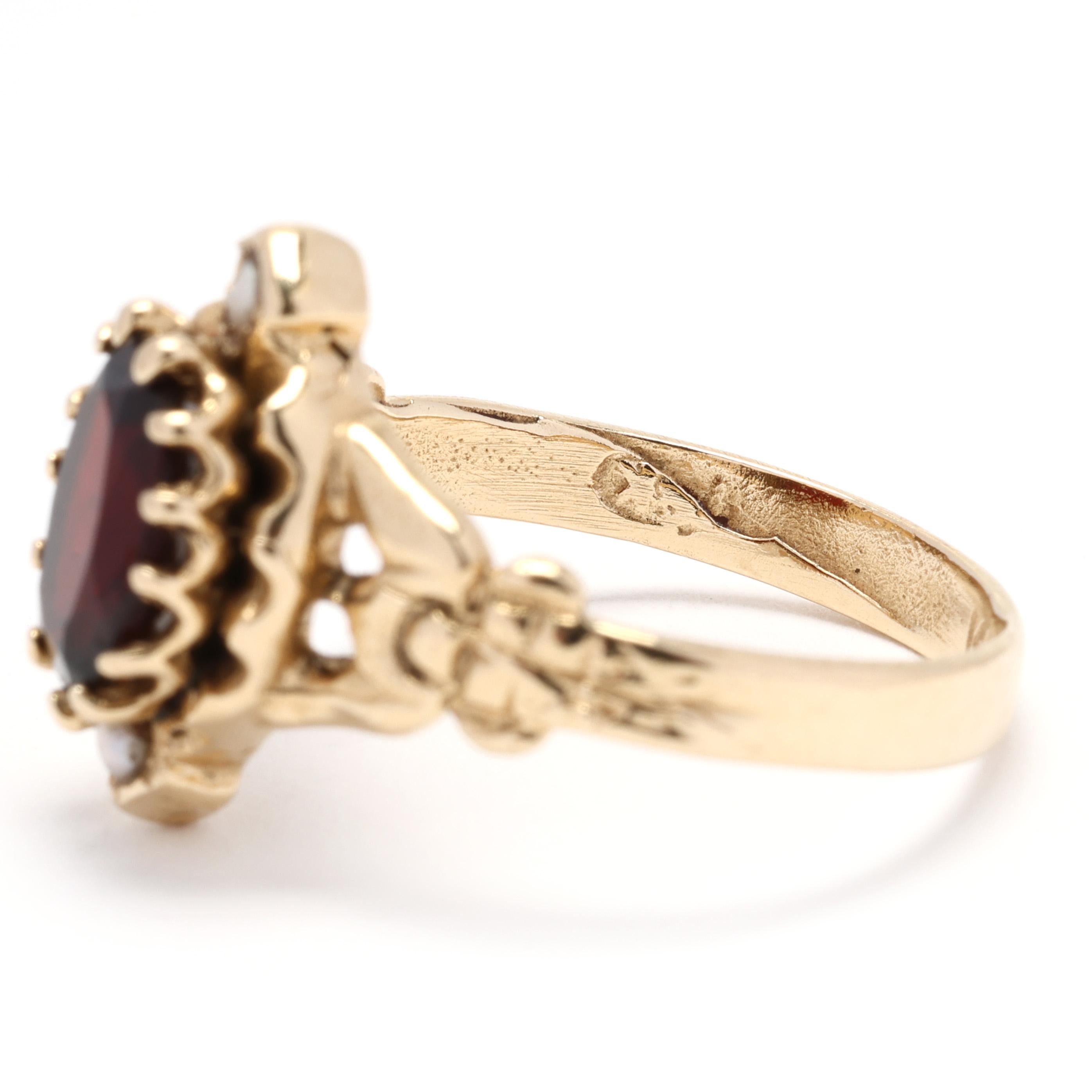 Women's Vintage 1.4ctw Garnet and Pearl Engagement Ring, 14k Yellow Gold, Ring Size 5