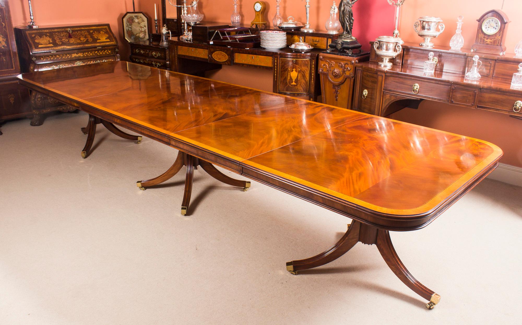 Vintage 14ft Regency Style Dining Table Inlaid Flame Mahogany 20th Century For Sale 14
