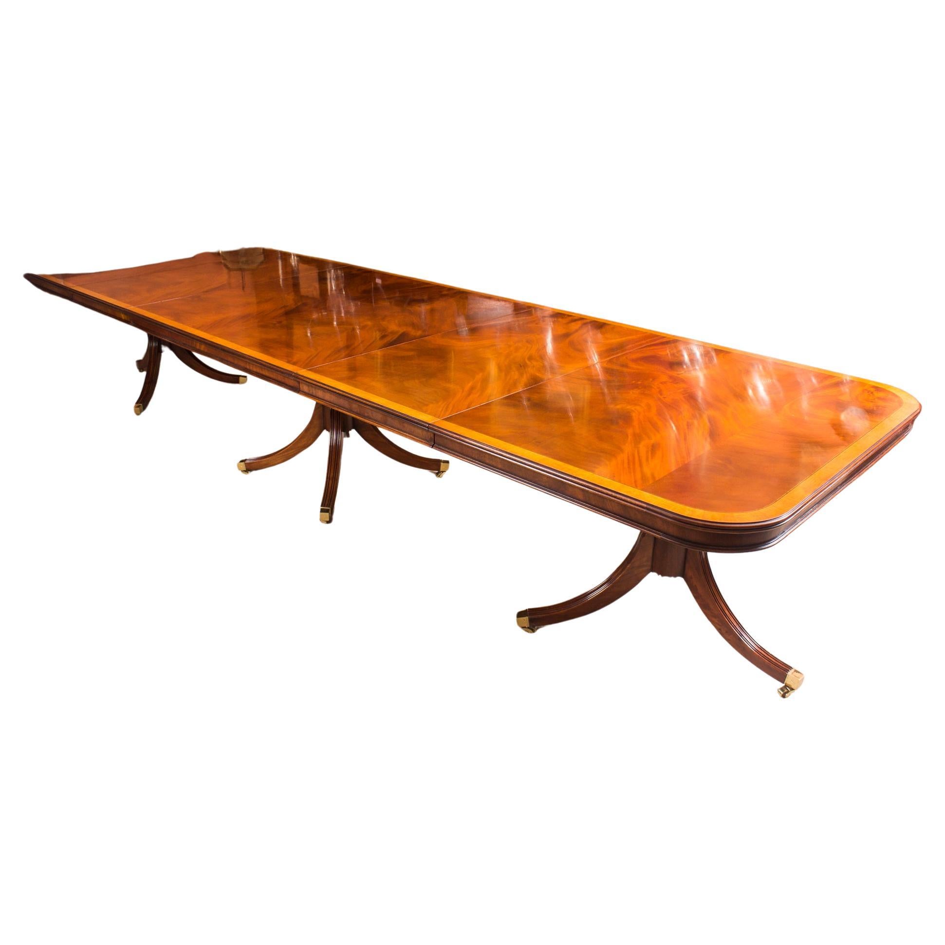 Vintage 14ft Regency Style Dining Table Inlaid Flame Mahogany 20th Century For Sale