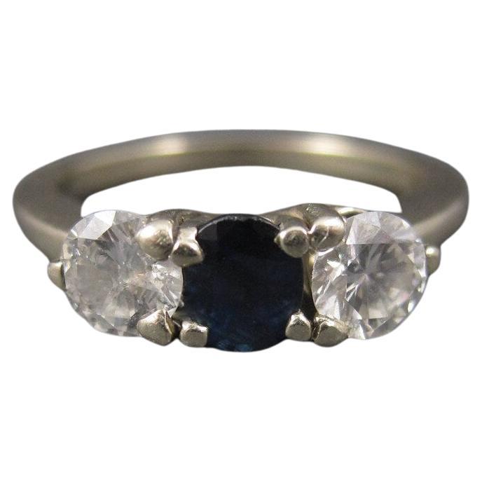 Vintage 14K 1 Karat Diamant-Saphir-Ring Größe 6 im Angebot