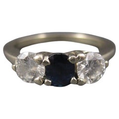 Vintage 14K 1 Quilate Anillo Zafiro Diamante Talla 6