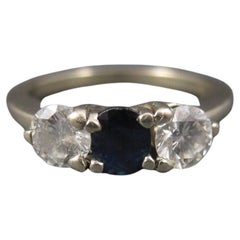 Retro 14K 1 Carat Diamond Sapphire Ring Size 6