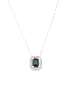 Vintage 14K 1.36ctw Tourmaline Diamond Pendant Necklace - Fine Statement Jewelry