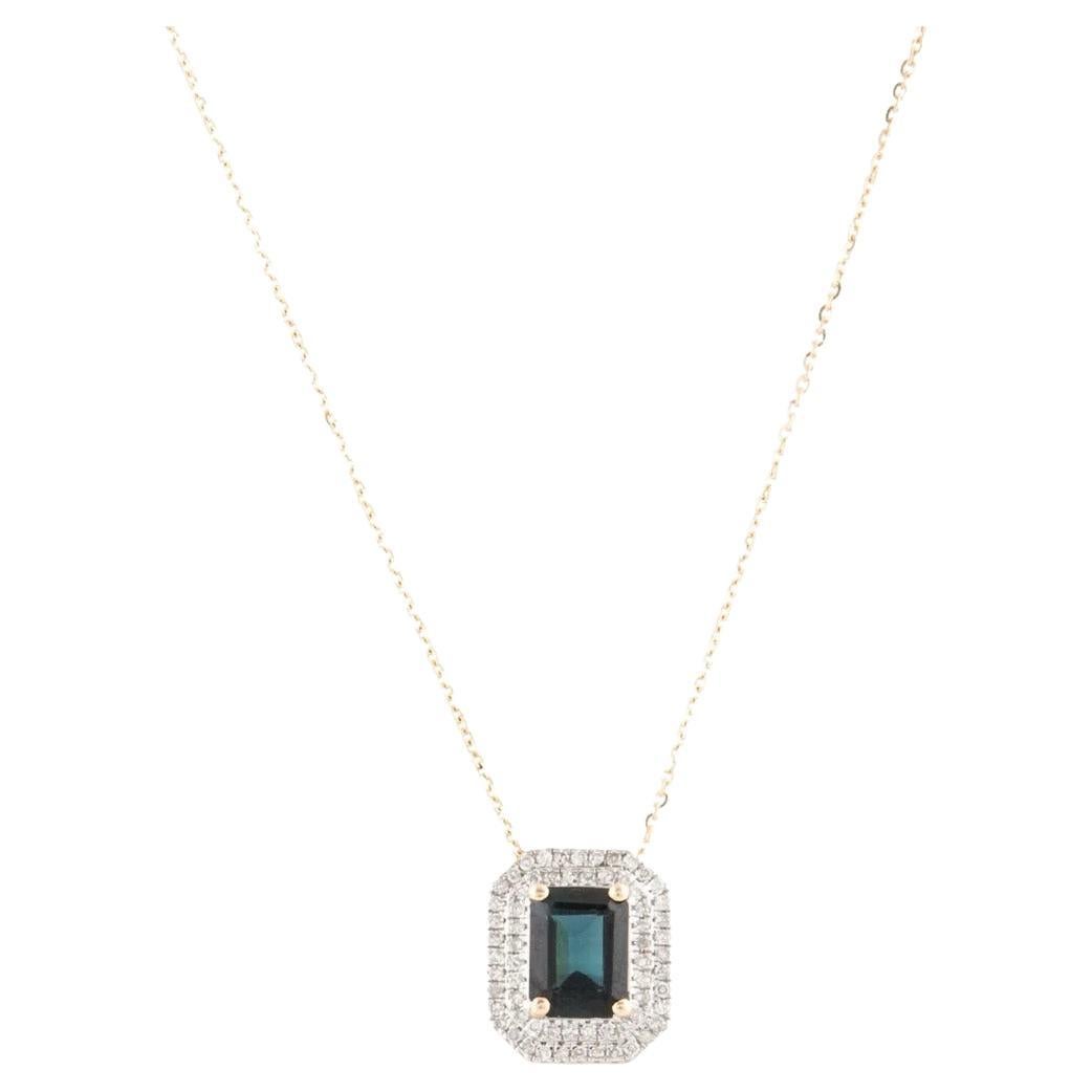 Vintage 14K 1.36ctw Tourmaline Diamond Pendant Necklace - Fine Statement Jewelry For Sale