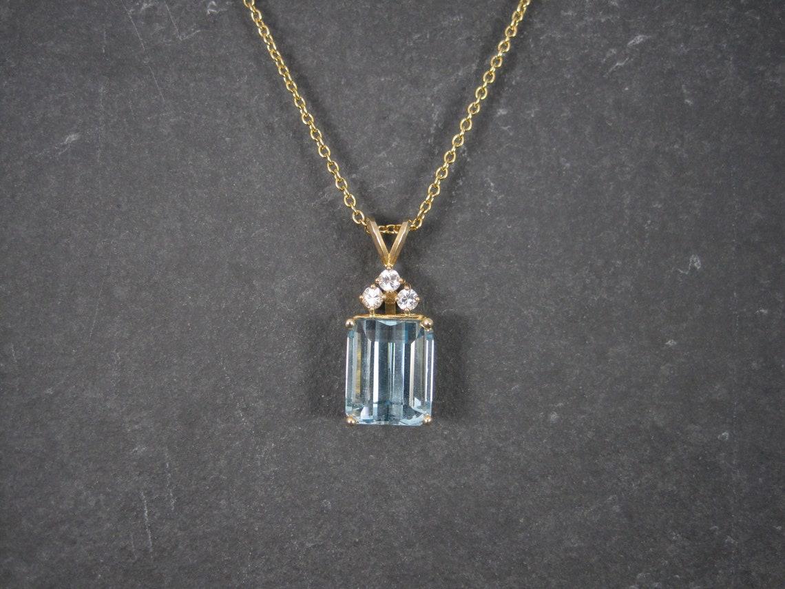 Vintage 14K 14.8 Carat Blue Topaz Diamond Pendant For Sale 4