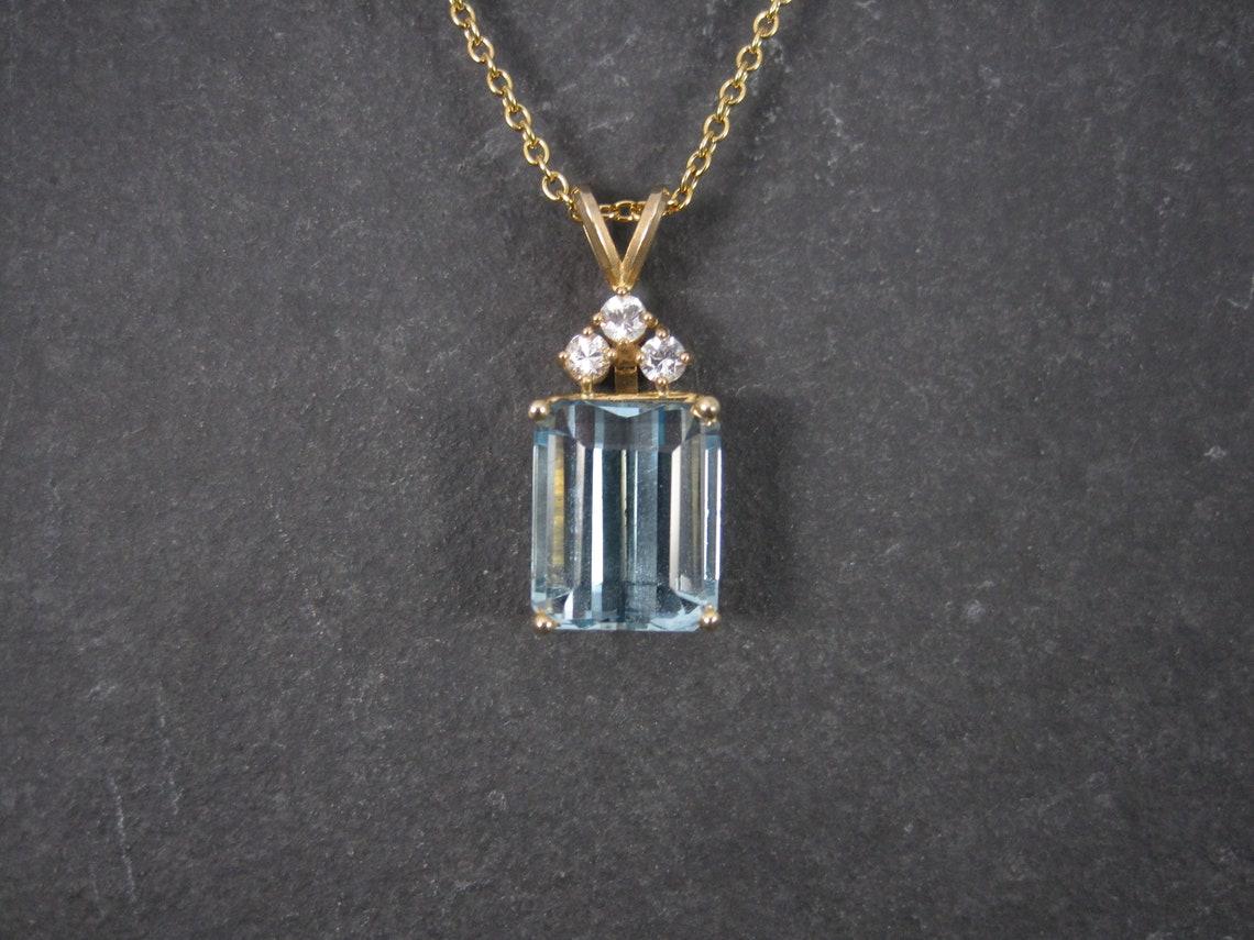 Vintage 14K 14.8 Carat Blue Topaz Diamond Pendant For Sale 5