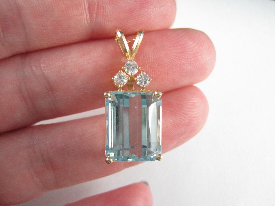 Women's Vintage 14K 14.8 Carat Blue Topaz Diamond Pendant For Sale