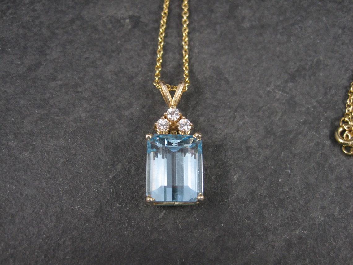 Vintage 14K 14.8 Carat Blue Topaz Diamond Pendant For Sale 2