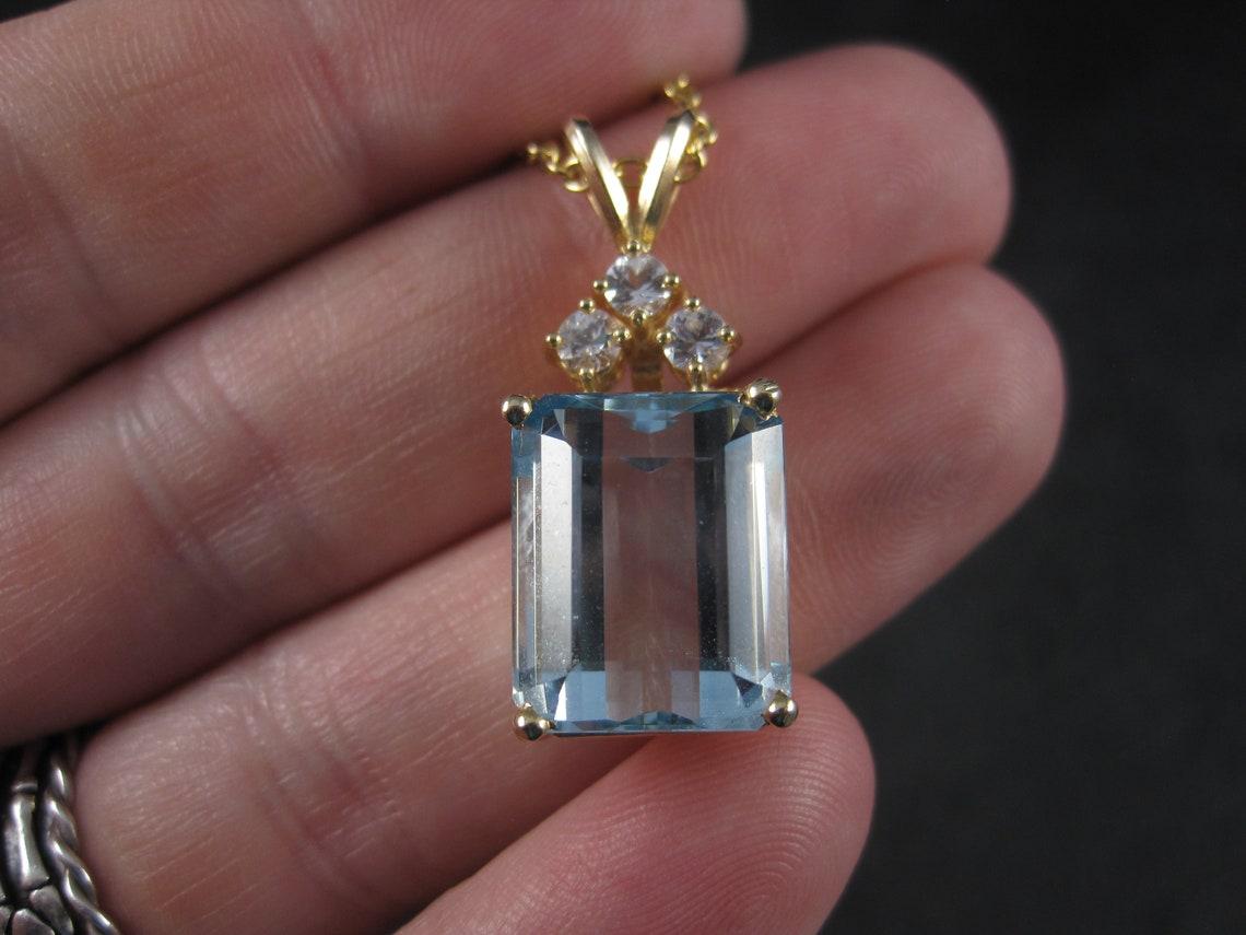 Vintage 14K 14.8 Carat Blue Topaz Diamond Pendant For Sale 3