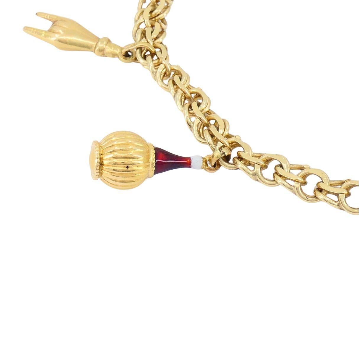 Bracciale charme d'epoca in oro 14k 18k In condizioni buone in vendita a Beverly Hills, CA