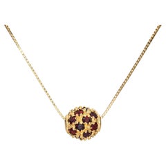 Vintage 14k & 18k Yellow Gold Garnet Sliding Sphere Pendant Necklace