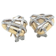 Vintage 14k 2 Tone Gold Heart Shape Clip Back Earrings