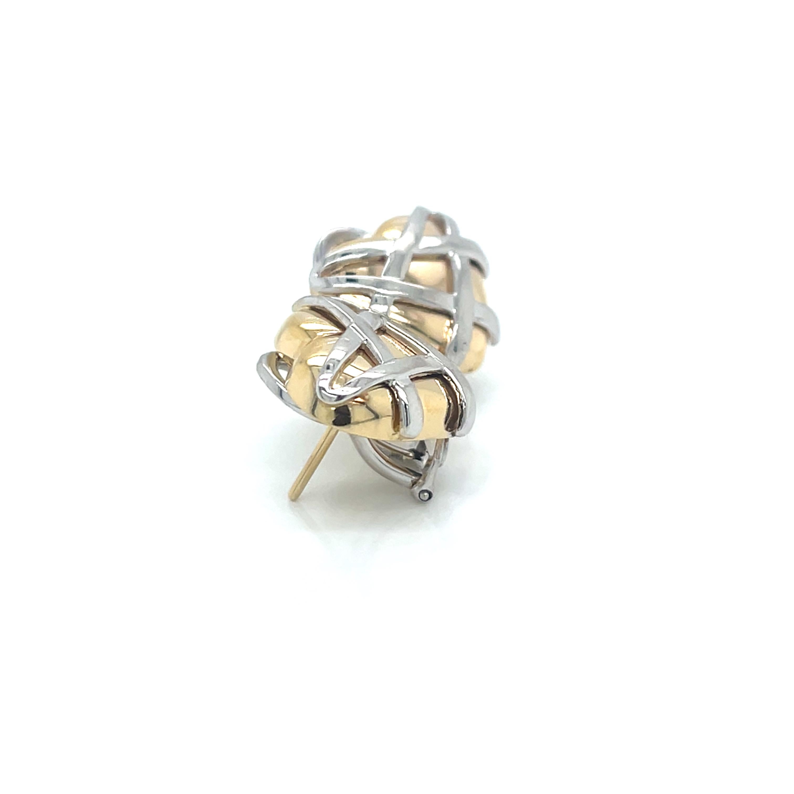 Women's Vintage 14k 2 Tone Gold Heart Shape Clip Back Earrings For Sale