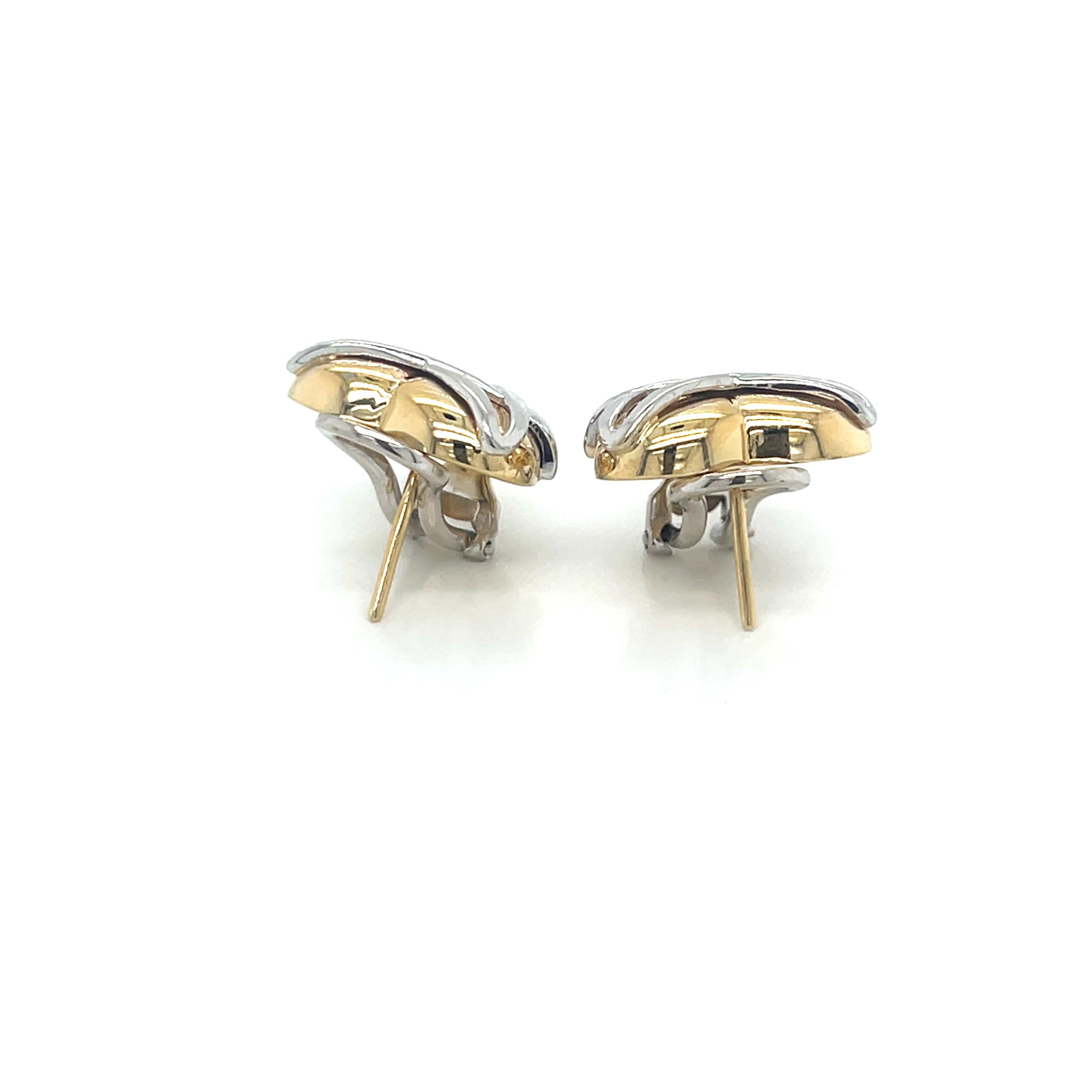 Vintage 14k 2 Tone Gold Heart Shape Clip Back Earrings For Sale 1