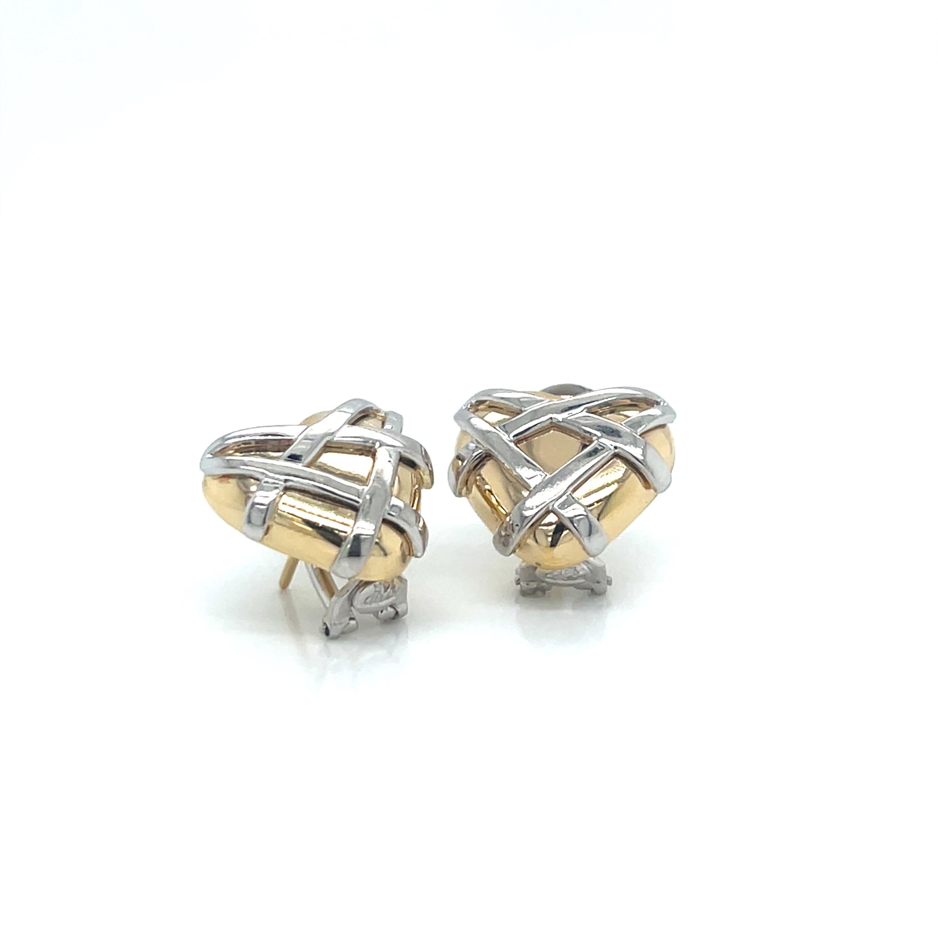 Vintage 14k 2 Tone Gold Heart Shape Clip Back Earrings For Sale 3