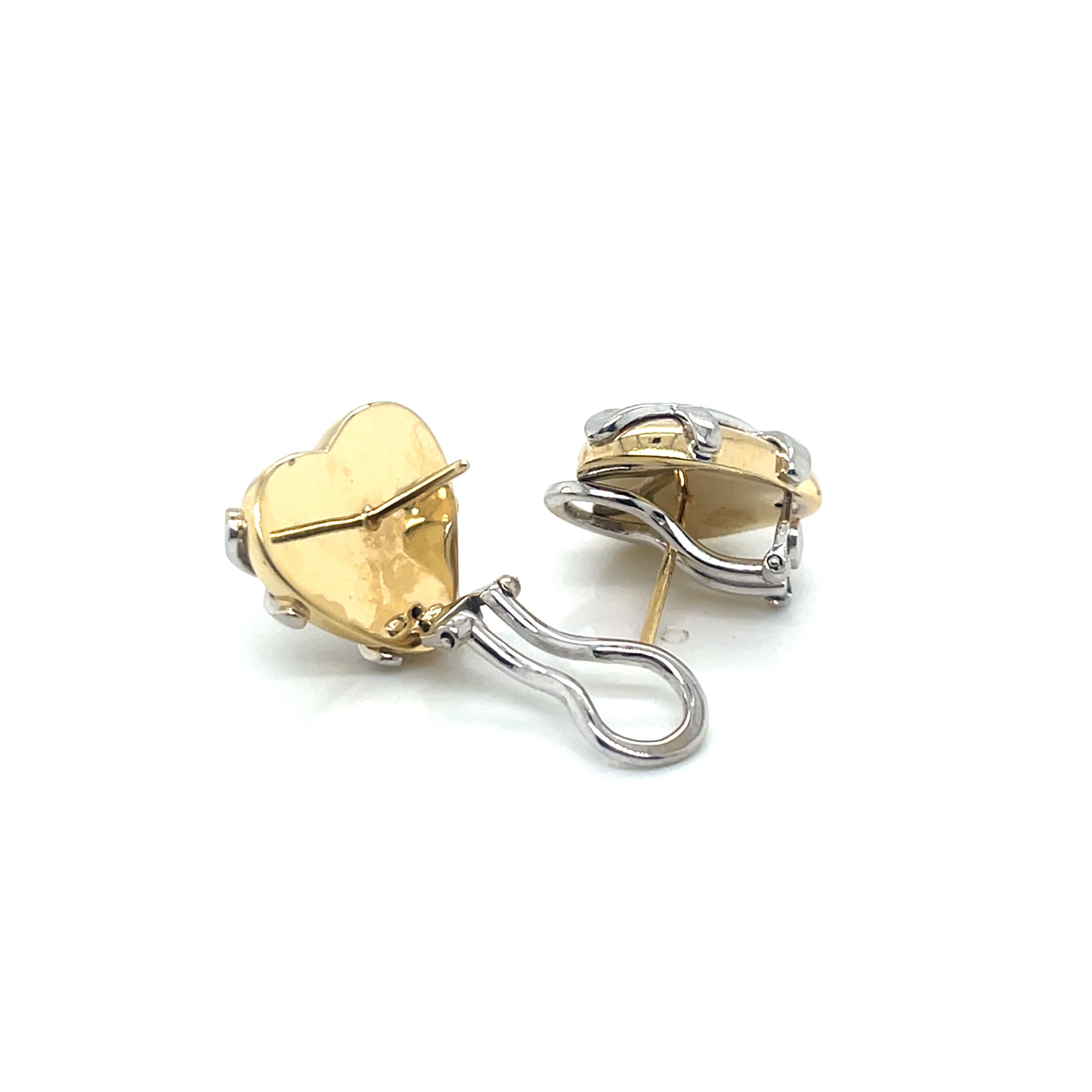 Vintage 14k 2 Tone Gold Heart Shape Clip Back Earrings For Sale 4