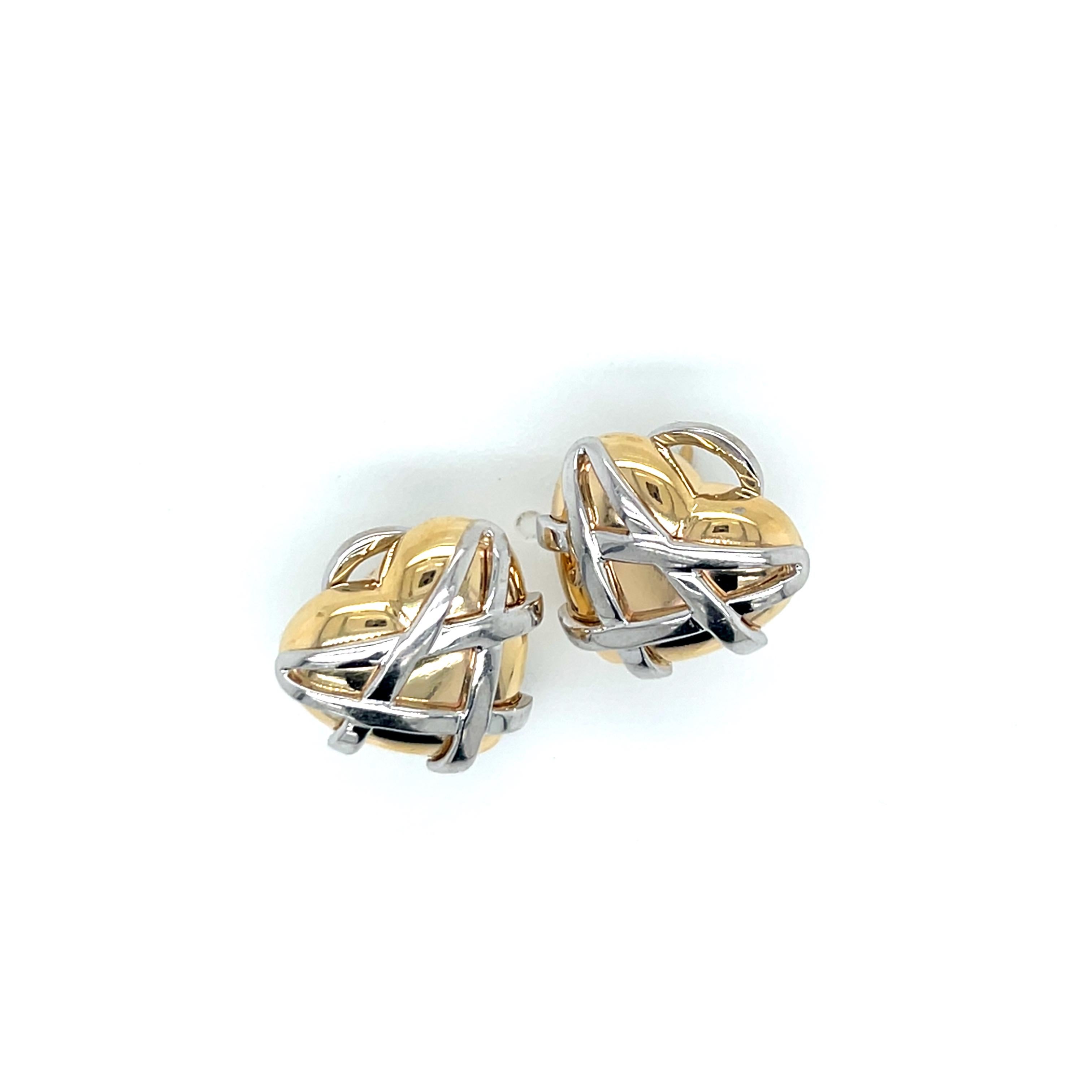 Vintage 14k 2 Tone Gold Heart Shape Clip Back Earrings For Sale 5