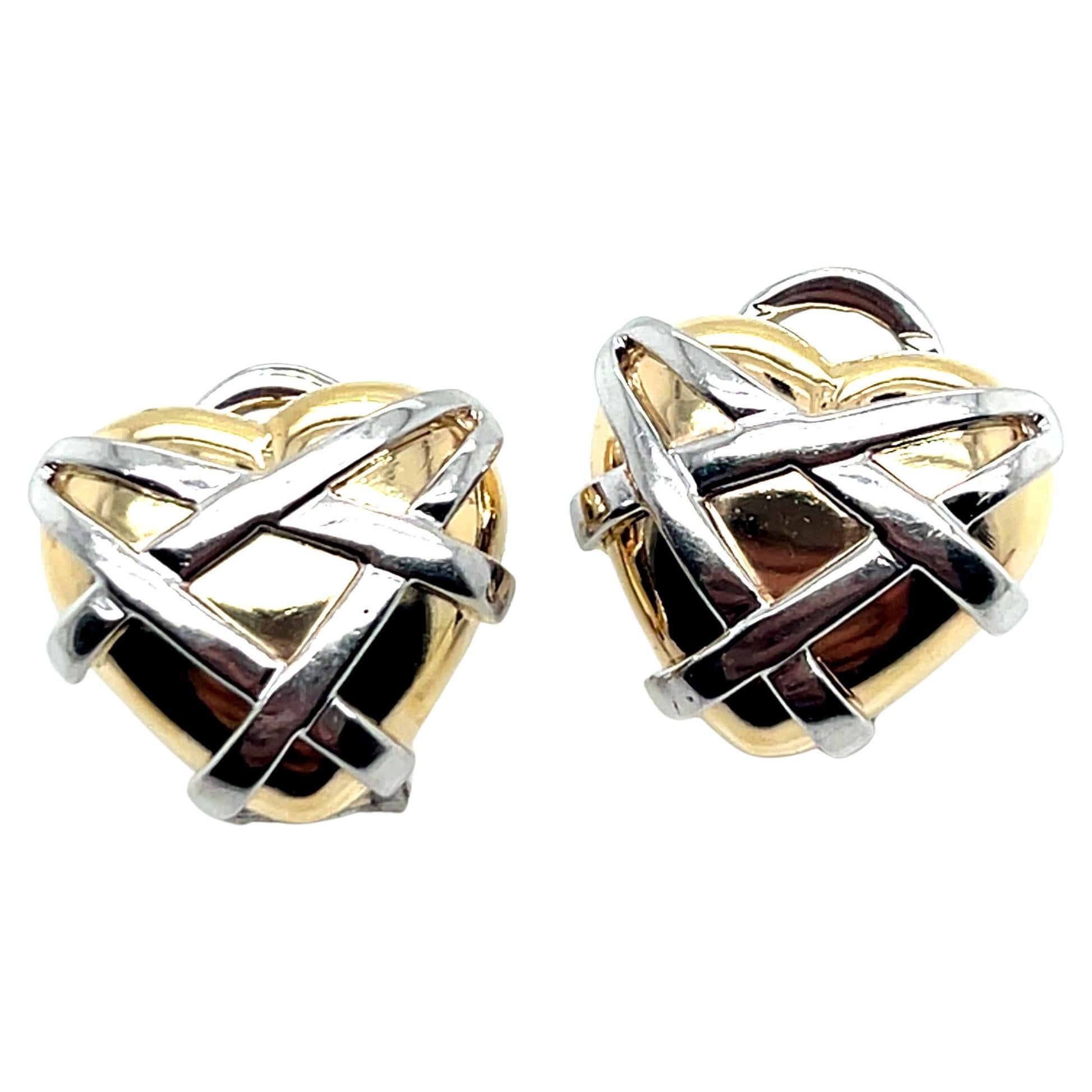 Vintage 14k 2 Tone Gold Heart Shape Clip Back Earrings For Sale