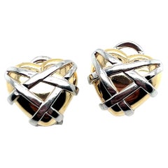 Pendientes vintage de oro de 14k de 2 tonos en forma de corazón con cierre de clip