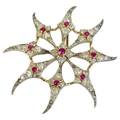 Vintage 14k 3 Tone Gold Diamond and Ruby "Star" Pin or Necklace