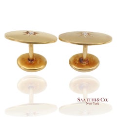Boutons de manchette vintage en or jaune massif 14 carats (585) sertis de diamants naturels taille ancienne