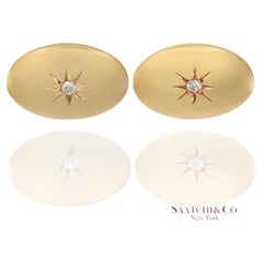 Boutons de manchette vintage en or jaune massif 14 carats (585) sertis de diamants naturels taille ancienne