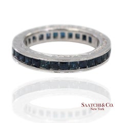 Vintage 14K 585 Weißgold rundum natürlichen Saphir Gravur Band Ring