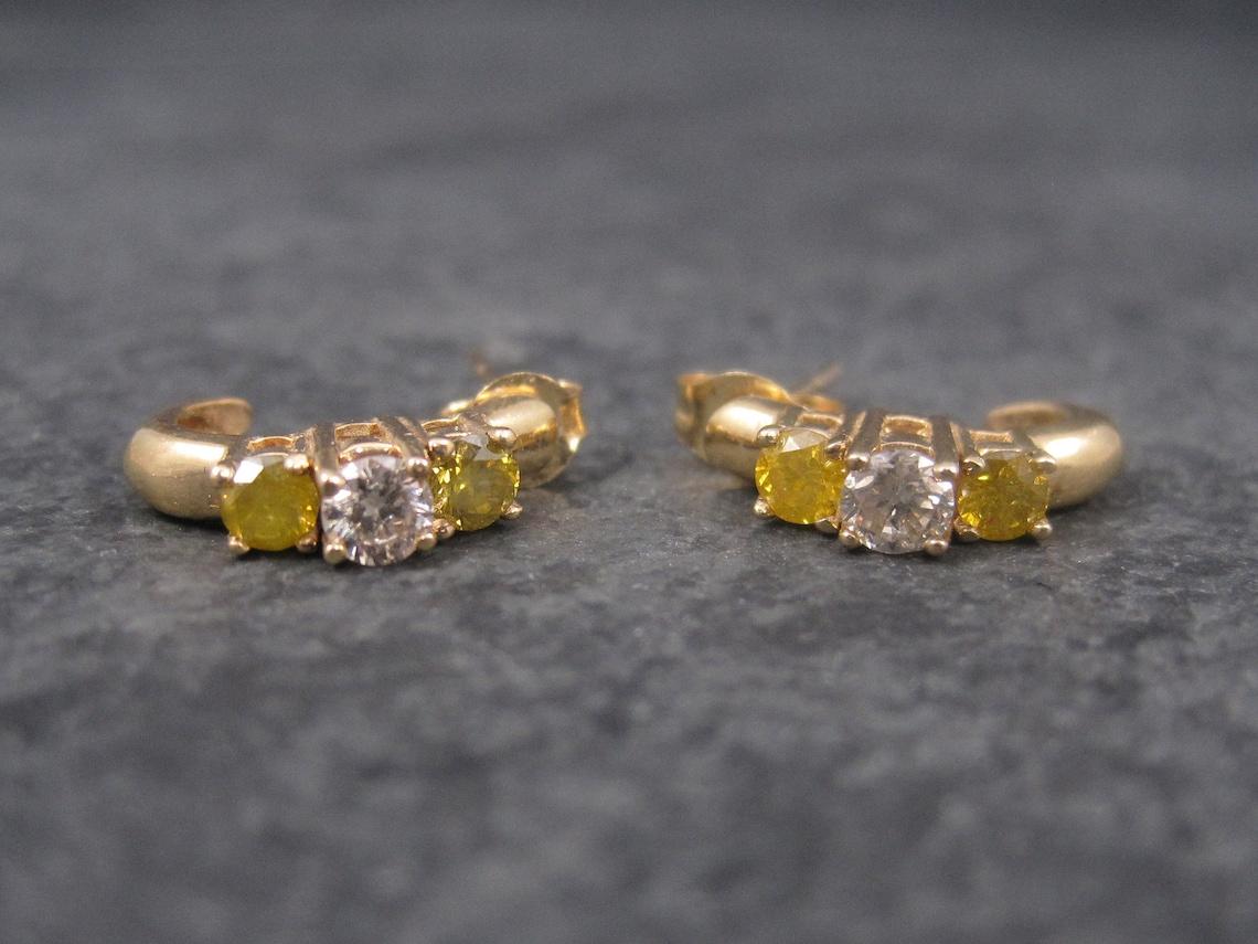 Modern Vintage 14K .70 Ctw Fancy Yellow and White Diamond Earrings For Sale