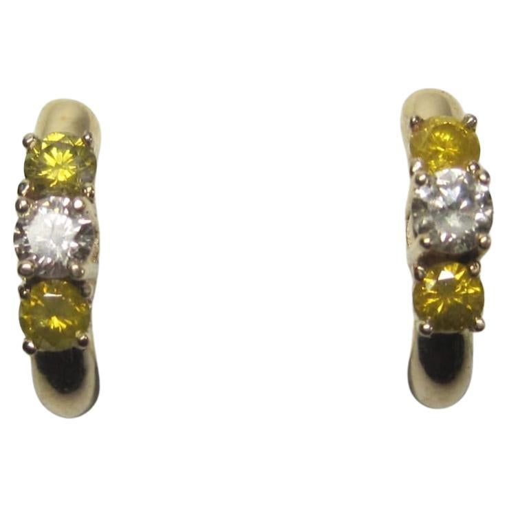Vintage 14K .70 Ctw Fancy Yellow and White Diamond Earrings For Sale