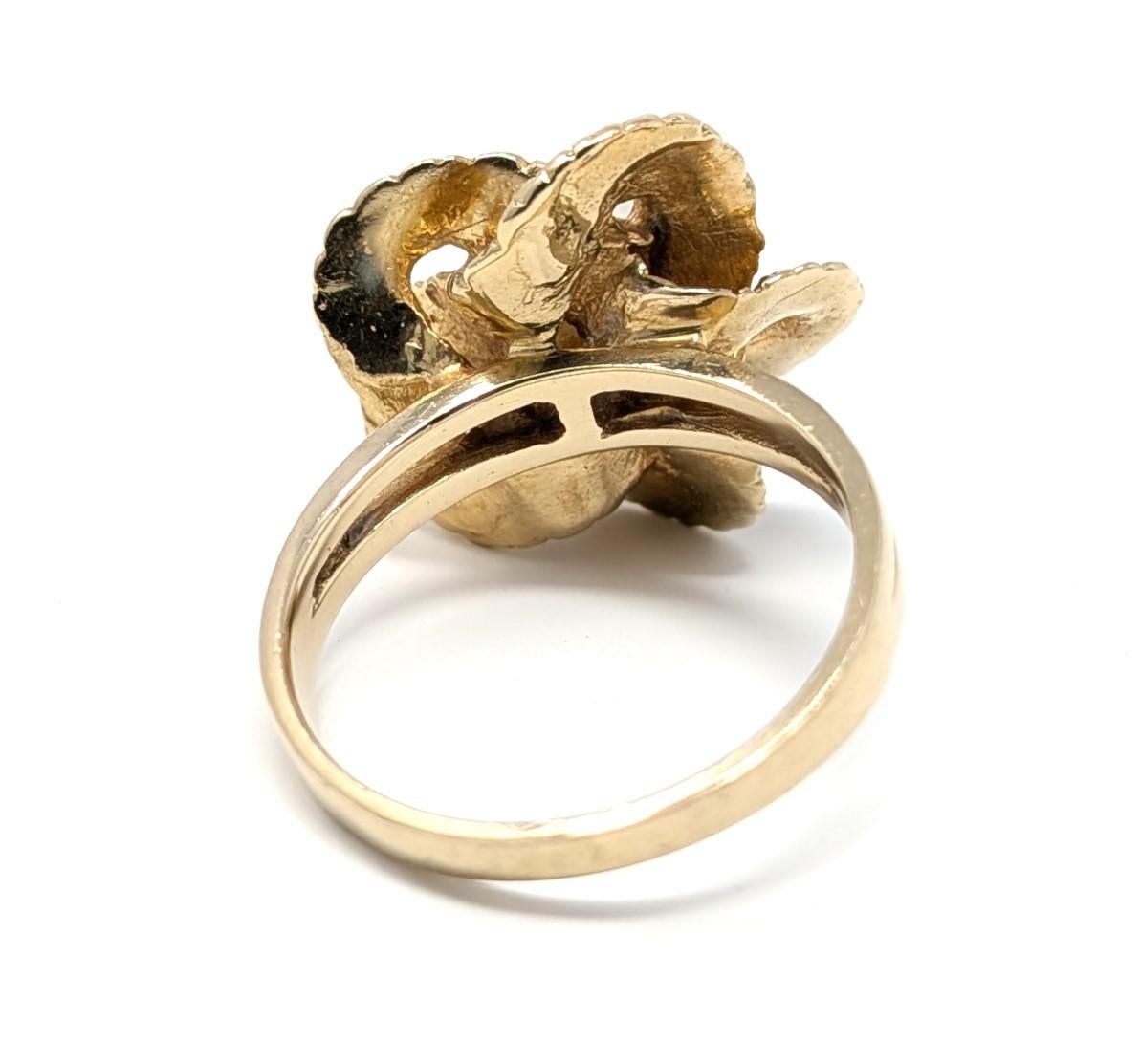 Vintage 14k Akoya Perle Ring Blume Floral Solid Gelbgold US Größe 6,5 (Rundschliff) im Angebot