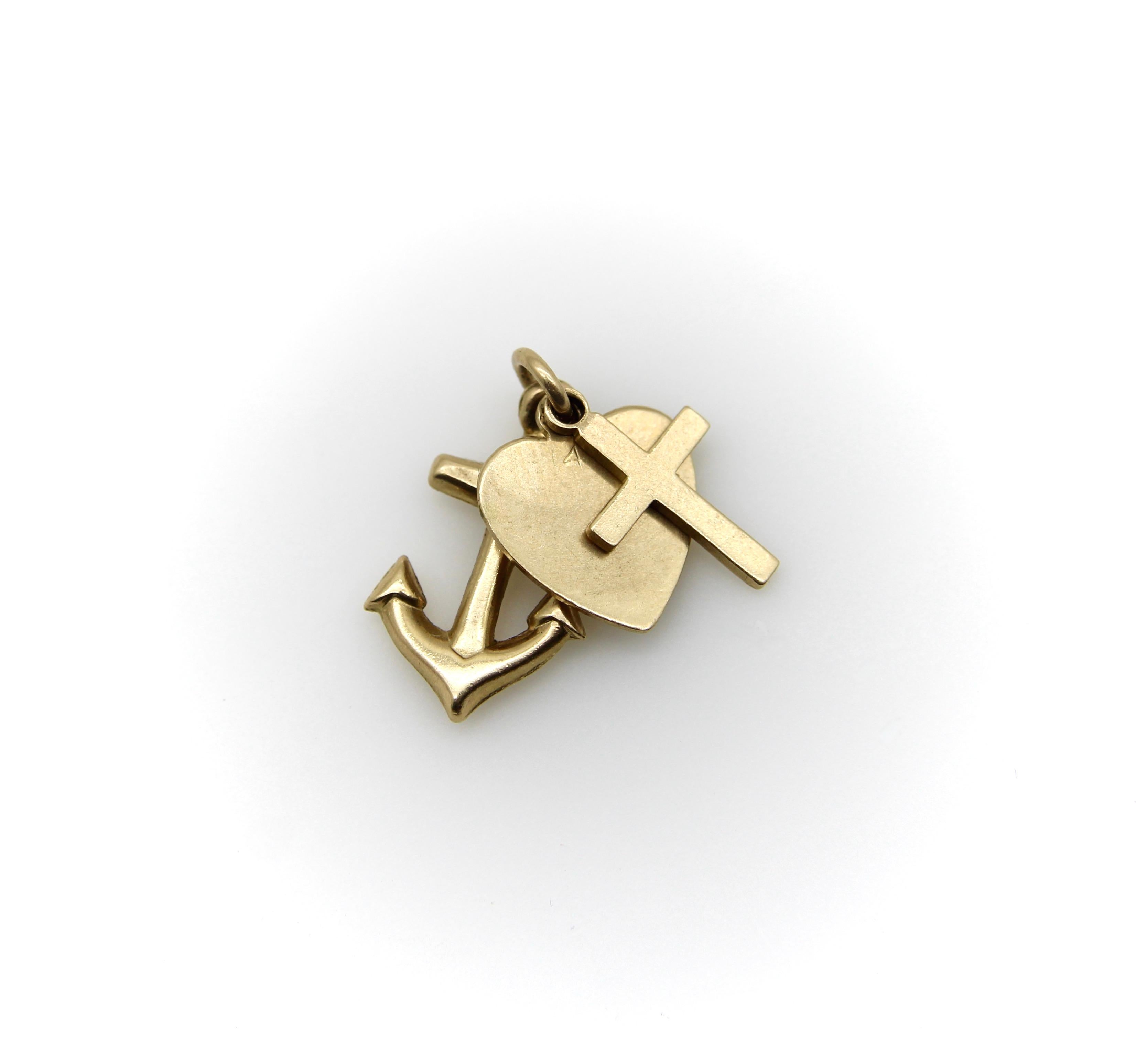 Modern Vintage 14K Anchor, Heart, and Cross;  Love, Hope, Faith Charm