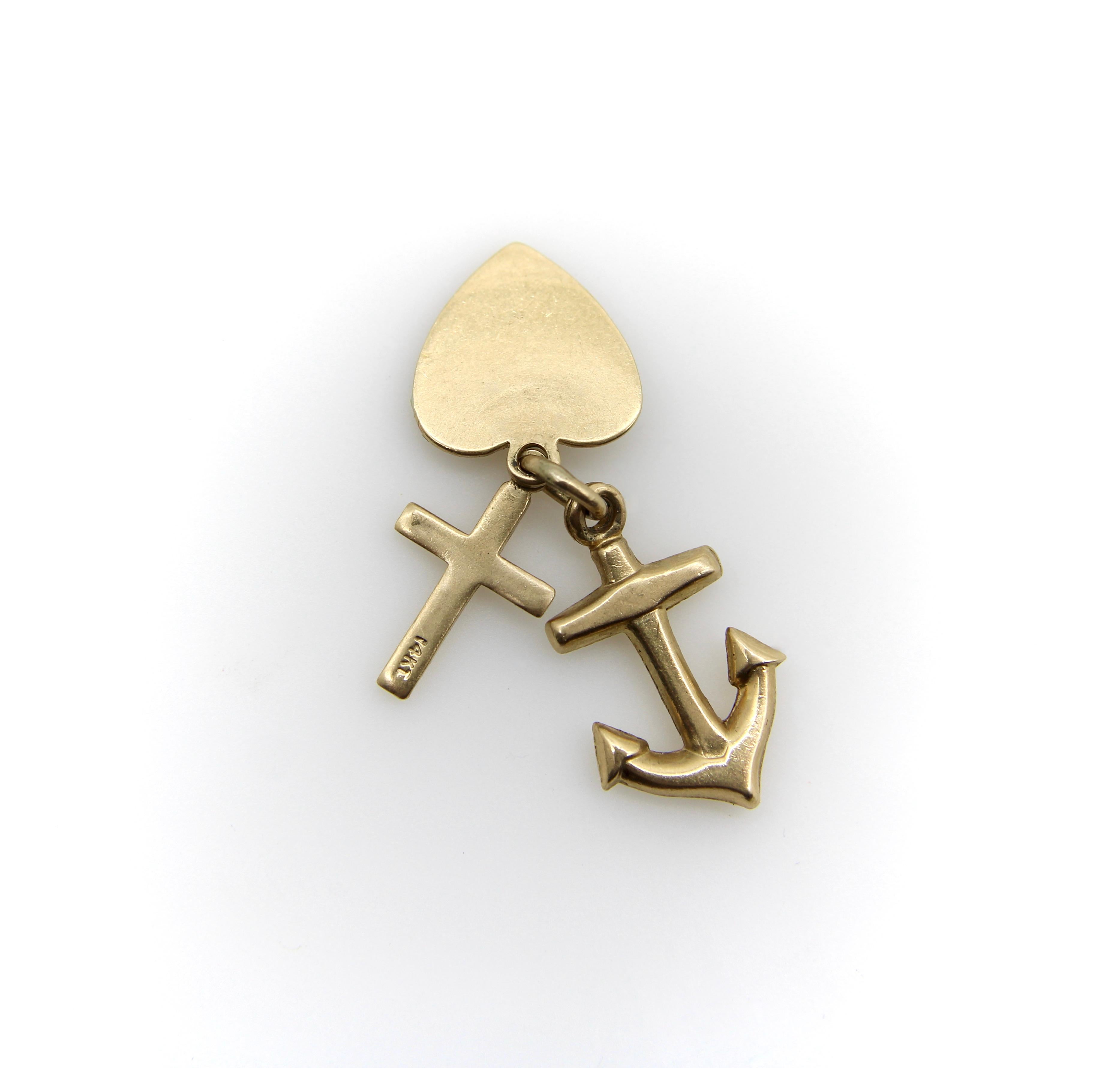 Vintage 14K Anchor, Heart, and Cross;  Love, Hope, Faith Charm In Good Condition In Venice, CA