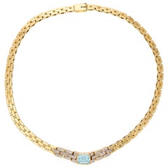 Vintage 14k Aqua & Diamond Necklace